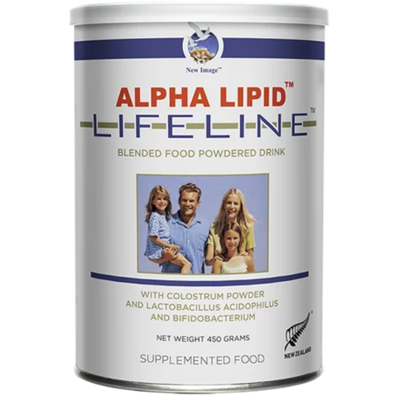 Alpha Lipid Lifeline Colostrum 450g premium New Zealand colostrum powder with probiotics, calcium, vitamins and minerals for daily nutritional support.