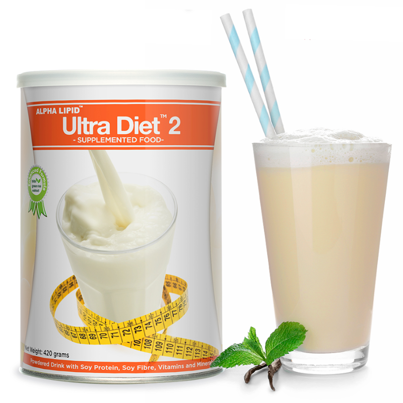 Alpha Lipid Ultra Diet 2 420g high protein low carbohydrate nutritional shake with vitamins and minerals.