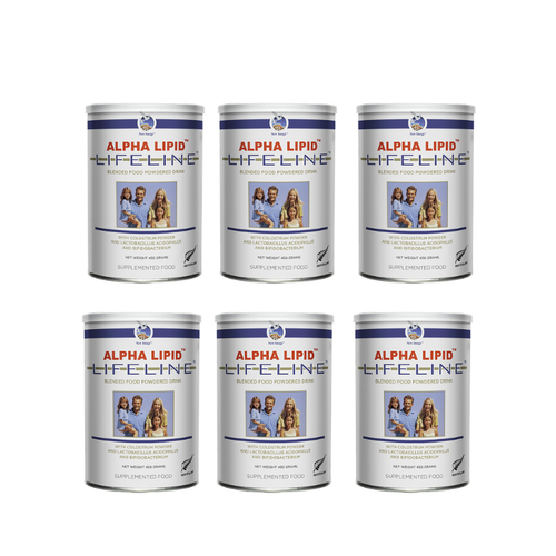 Alpha Lipid Lifeline Colostrum 450g 6 Can premium New Zealand colostrum nutritional powder with probiotics, vitamins and minerals.