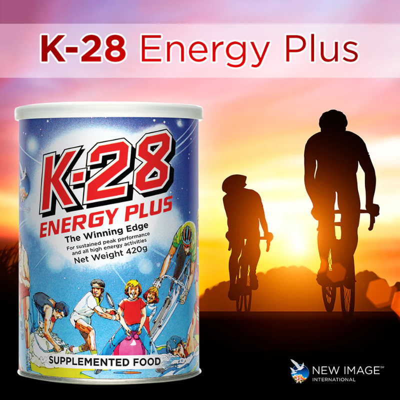 K-28 Energy Plus 420g daily nutritional shake with soy protein, milk powder, vitamins and minerals.